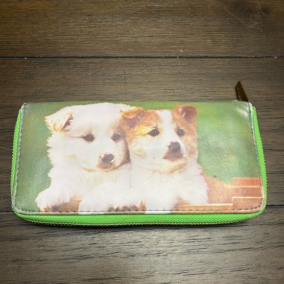 Handbags - Cute Dog Print Wallet with Green Trim